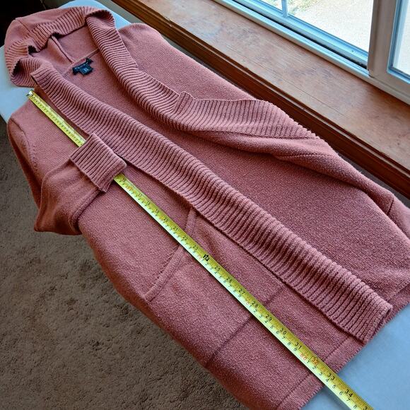 Tahari Hooded Orange Cardigan Sweater 1X pockets open front wrap long duster - Picture 11 of 12